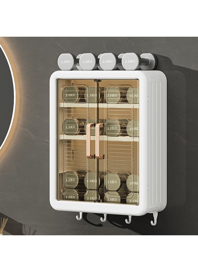 XiuWoo Large Capacity No Drilling Bathroom Storage Shelf Wall-Mounted Bathroom Organizer Rack Dust and Moisture Proof Shelf For Cosmetics Including Hooks For Hanging  - Image 5
