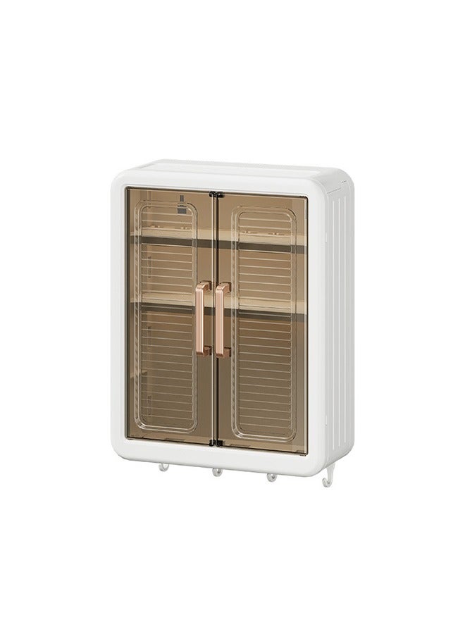Large Capacity No Drilling Bathroom Storage Shelf Wall-Mounted Bathroom Organizer Rack Dust and Moisture Proof Shelf For Cosmetics Including Hooks For Hanging