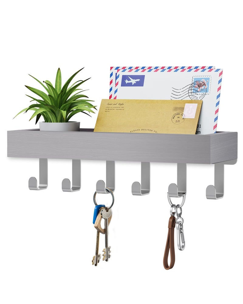ROPALINS Key Holder Wall Mount Adhesive Magnetic - Hanging Key Hooks with Mail Organizer Tray for Wallet House Accessories - Keys Hanger Rack with Shelf for Camper Entryway Door Home Living Room Decor Grey - Image 1