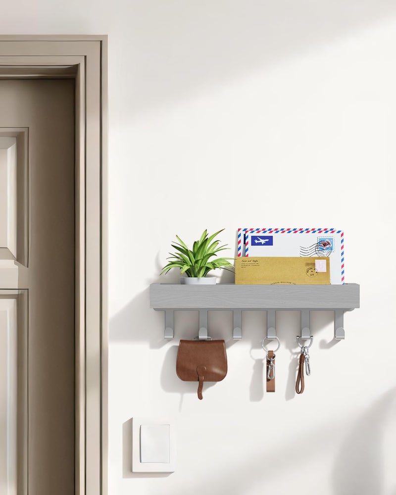 ROPALINS Key Holder Wall Mount Adhesive Magnetic - Hanging Key Hooks with Mail Organizer Tray for Wallet House Accessories - Keys Hanger Rack with Shelf for Camper Entryway Door Home Living Room Decor Grey - Image 2