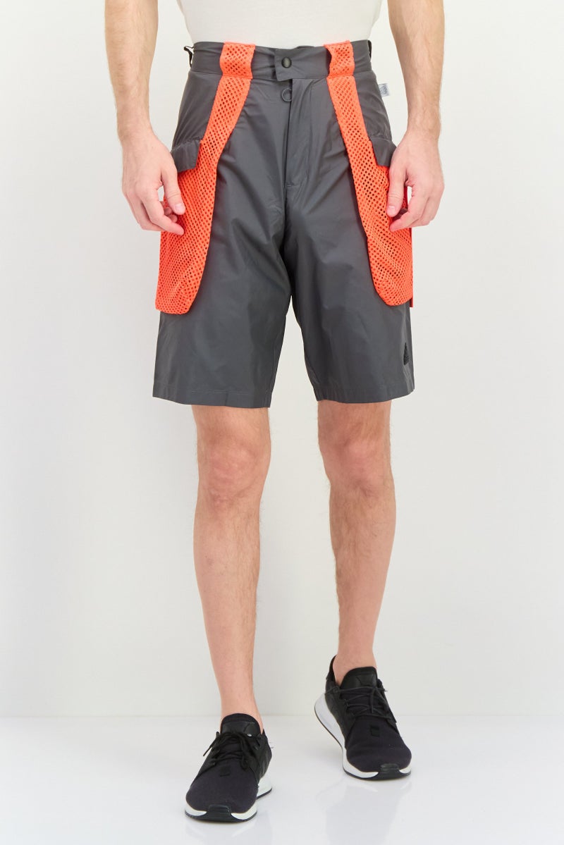 Adidas Men Sportswear Fit Drawstring Outdoor Shorts, Grey/Orange - Image 1