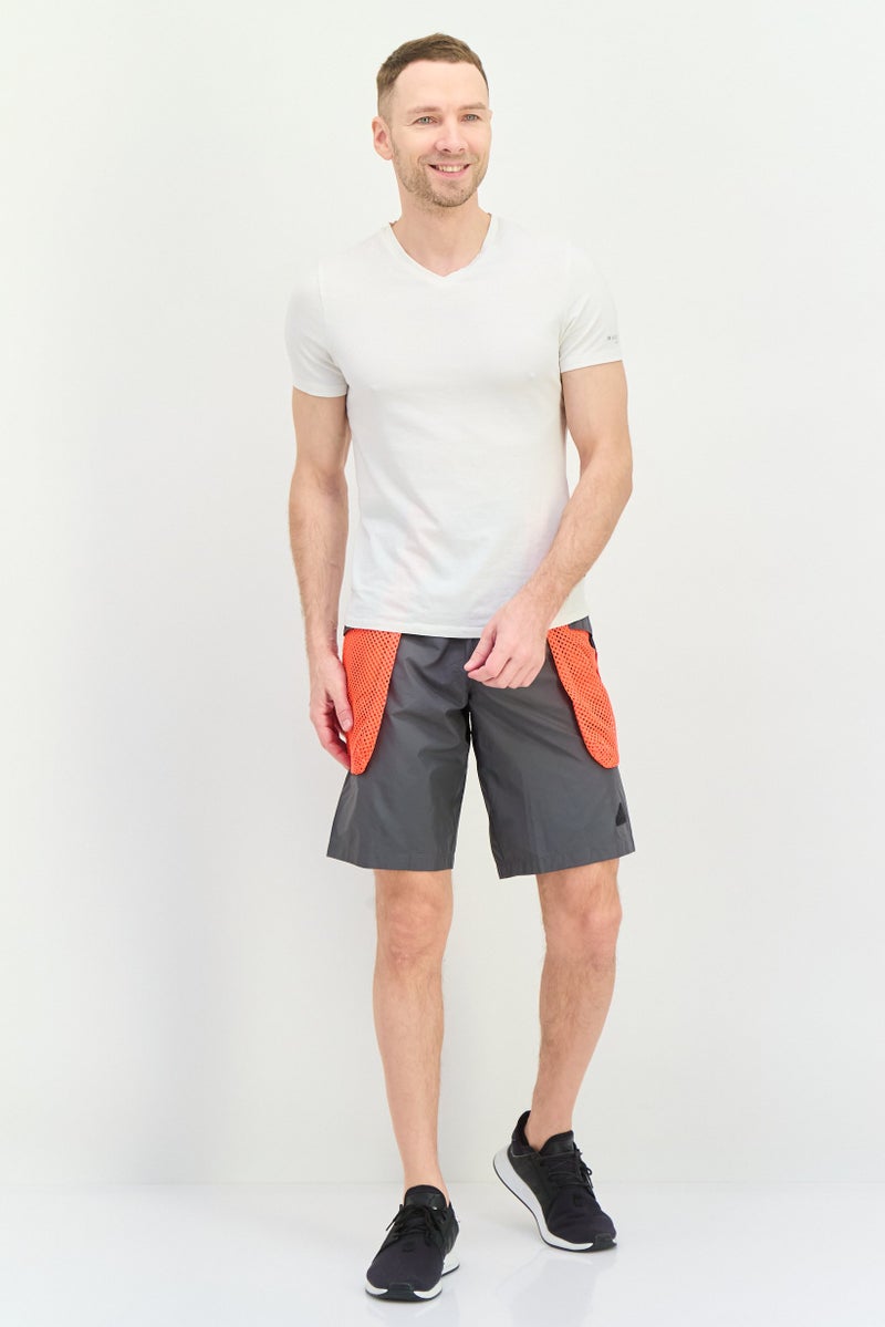 Adidas Men Sportswear Fit Drawstring Outdoor Shorts, Grey/Orange - Image 4