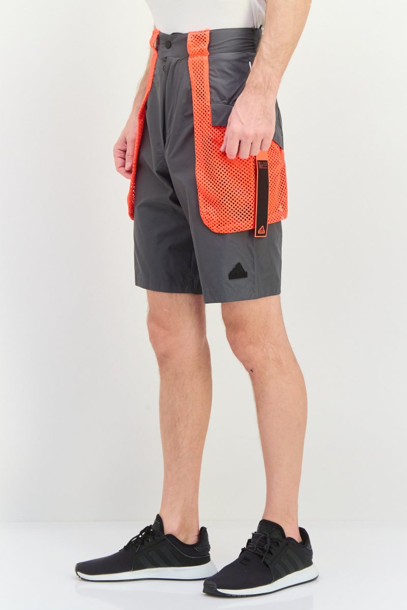 Adidas Men Sportswear Fit Drawstring Outdoor Shorts, Grey/Orange - Image 2