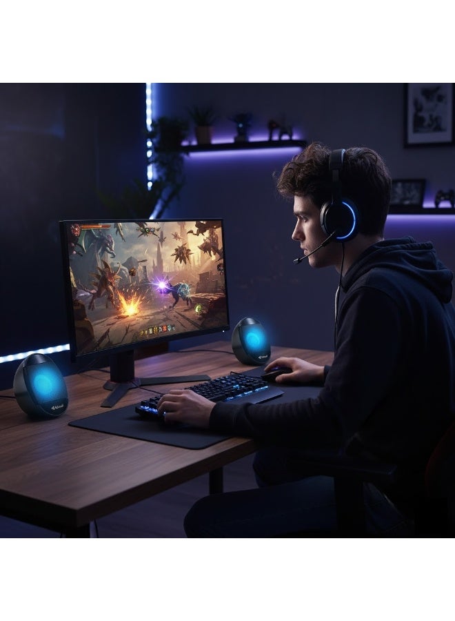 Kisonli L-7070 Multimedia Computer Speakers 2.0 Channel – Powerful Sound 3Wx2 – Color Changing Lighting – USB Connection - Image 3