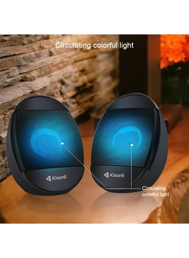 Kisonli L-7070 Multimedia Computer Speakers 2.0 Channel – Powerful Sound 3Wx2 – Color Changing Lighting – USB Connection - Image 4