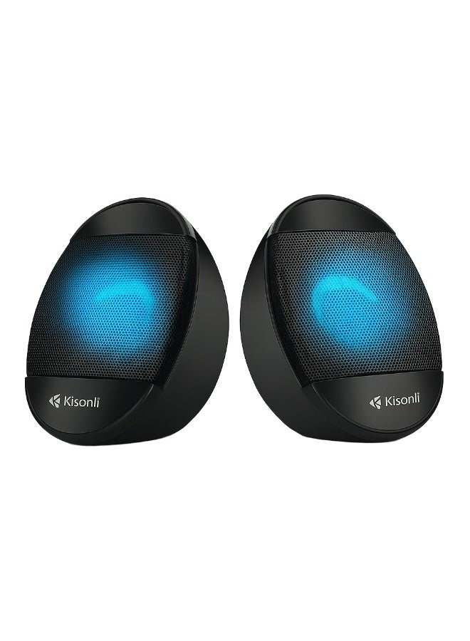 Kisonli L-7070 Multimedia Computer Speakers 2.0 Channel – Powerful Sound 3Wx2 – Color Changing Lighting – USB Connection - Image 1