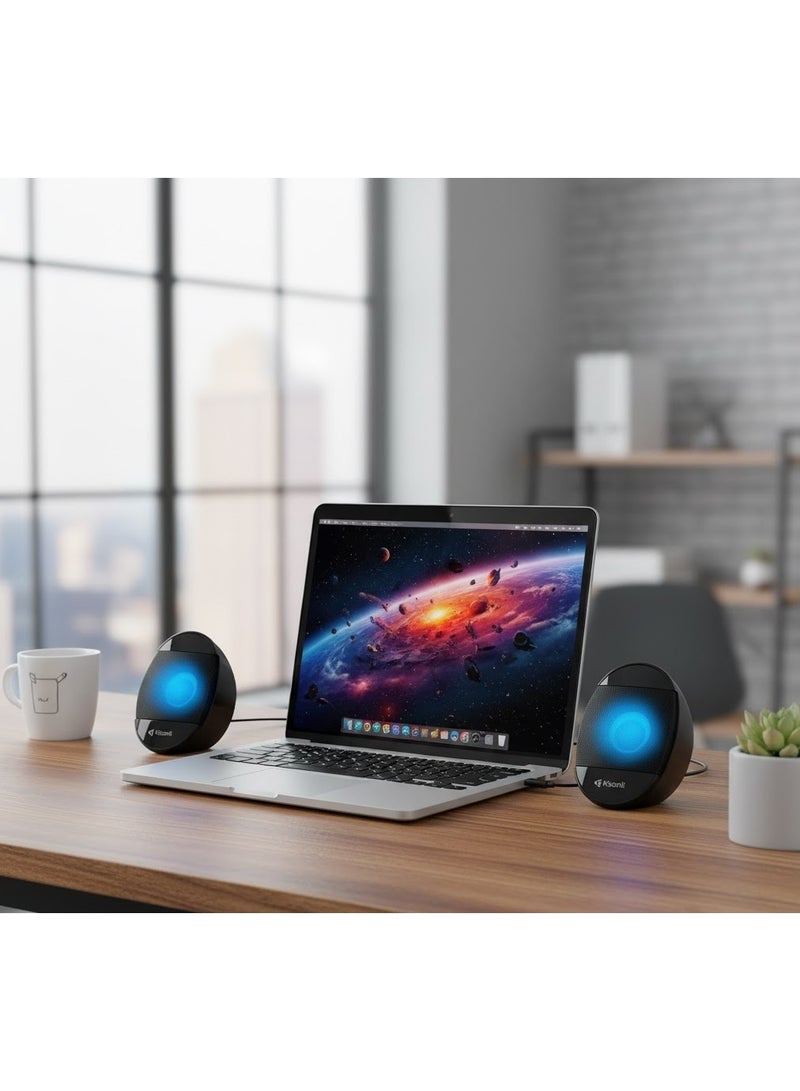 Kisonli L-7070 Multimedia Computer Speakers 2.0 Channel – Powerful Sound 3Wx2 – Color Changing Lighting – USB Connection - Image 2