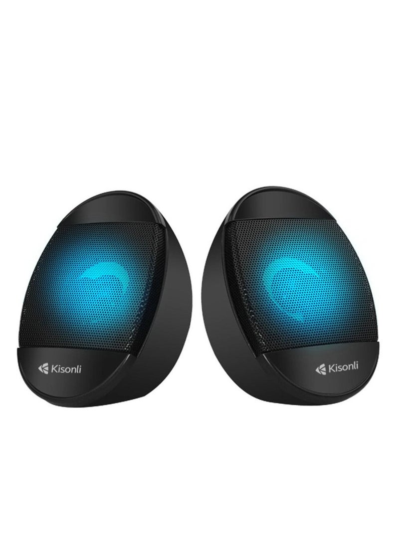 Kisonli L-7070 Multimedia 2.0 Channel Speakers, Colorful Lighting, High-Quality Sound, USB - Image 1