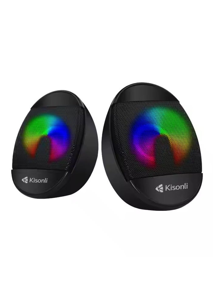 Kisonli L-7070 Multimedia 2.0 Channel Speakers, Colorful Lighting, High-Quality Sound, USB - Image 2