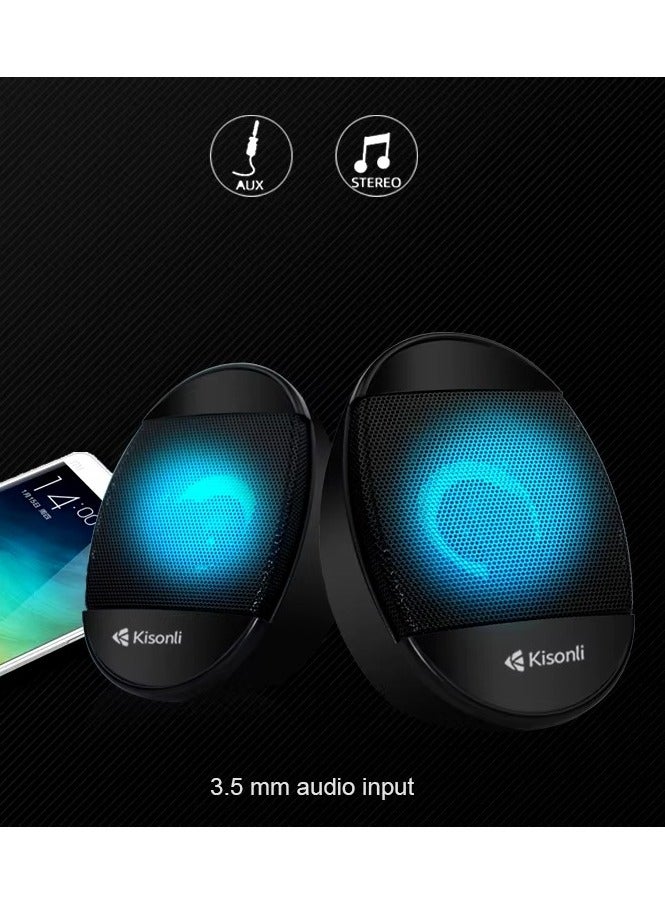 Kisonli L-7070 Multimedia 2.0 Channel Speakers, Colorful Lighting, High-Quality Sound, USB - Image 4