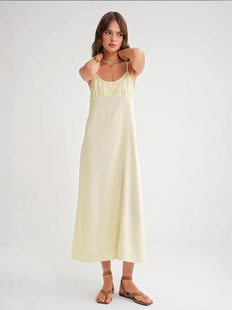 MixRay Lemon Yellow Mixray Strappy Maxi Dress with Gathered Detail for Women | Best Price UAE