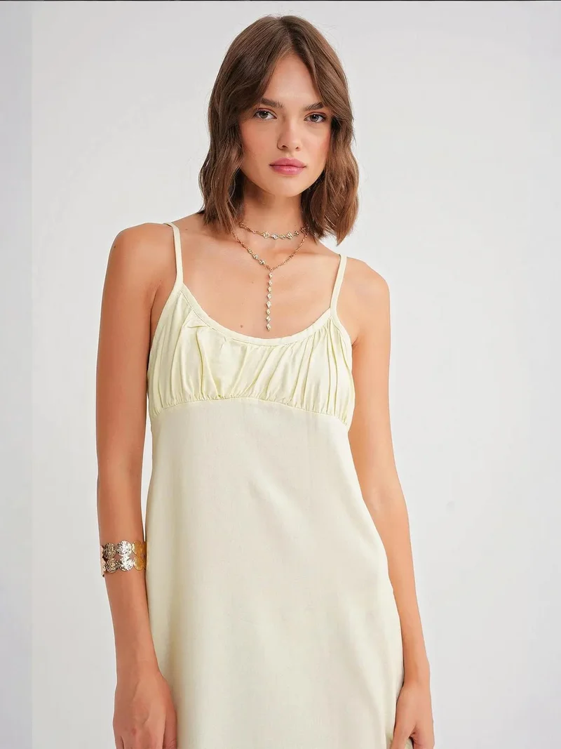 MixRay Lemon Yellow Mixray Strappy Maxi Dress with Gathered Detail for Women | Best Price UAE