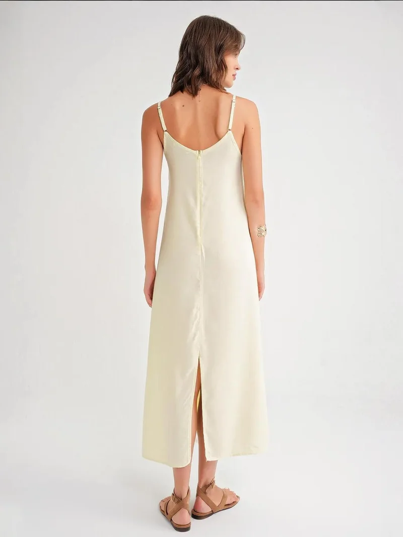 MixRay Lemon Yellow Mixray Strappy Maxi Dress with Gathered Detail for Women | Best Price UAE