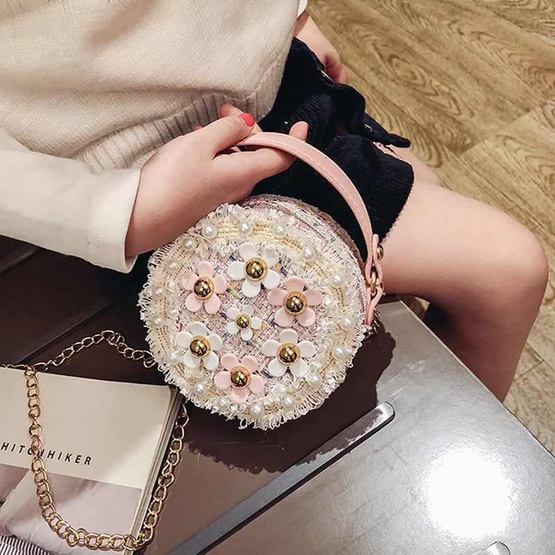Forwe Store حقيبة كتف صغيرة للفتيات الصغيرات مزينة بزهور اللؤلؤ - حقائب أميرات صغيرة لطيفة بحزام كتف - Image 5
