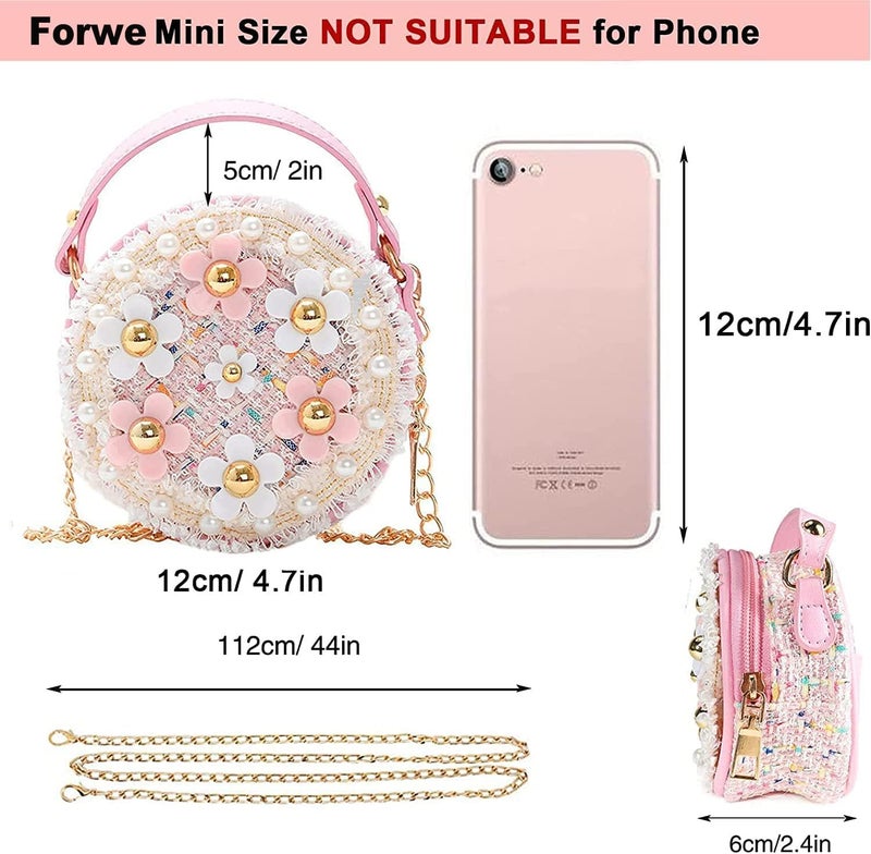 Forwe Store حقيبة كتف صغيرة للفتيات الصغيرات مزينة بزهور اللؤلؤ - حقائب أميرات صغيرة لطيفة بحزام كتف - Image 2