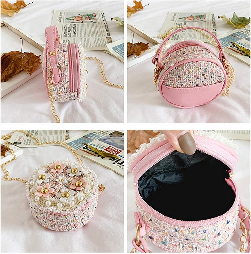 Forwe Store حقيبة كتف صغيرة للفتيات الصغيرات مزينة بزهور اللؤلؤ - حقائب أميرات صغيرة لطيفة بحزام كتف - Image 4