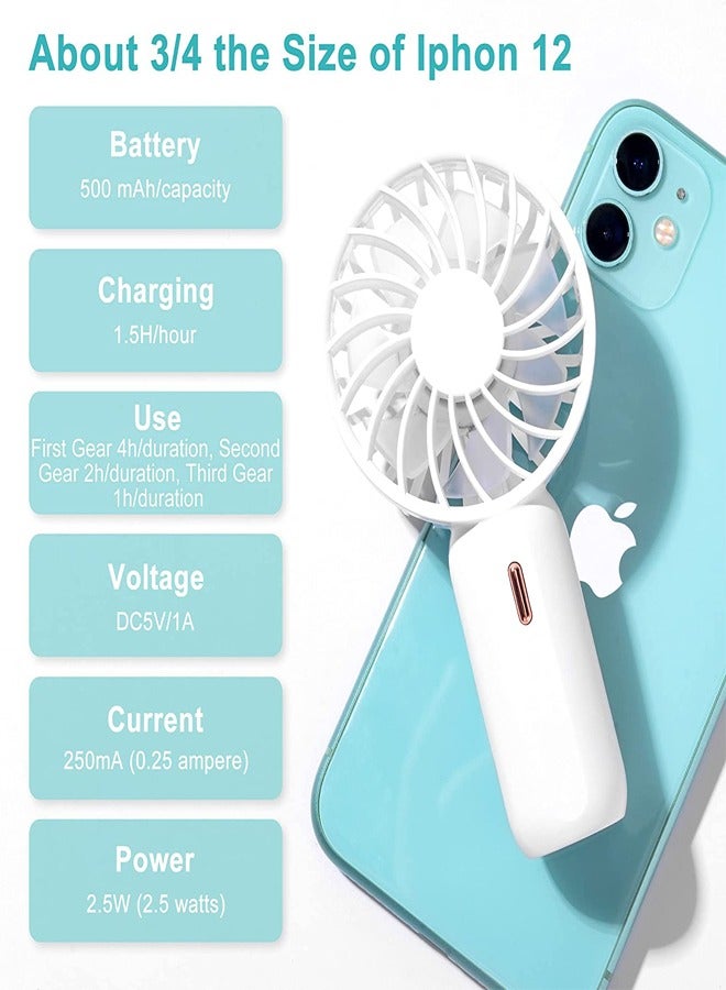 Padom Handheld Mini Fan Battery Operated Small Personal Portable Fan Speed Adjustable USB Rechargeable Fan for Kids Girls Women Men Home Office Indoor Outdoor Travelling - Image 3