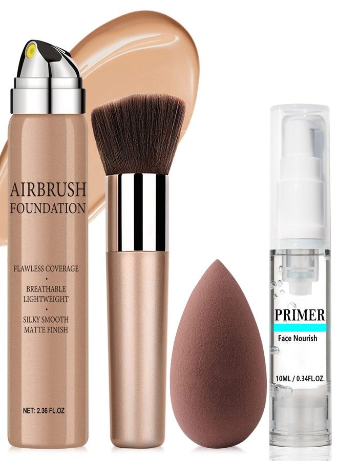 ليمونساك بخاخ كريم الأساس AirBrush Silky Mist مع برايمر وفرشاة، كريم أساس بتغطية كاملة للحصول على لمسة نهائية ناعمة ومشرقة، خفيف الوزن ومرطب (#2 بيج) - Image 1