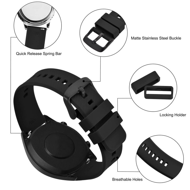 BISONSTRAP Watch Strap 19mm, Quick Release Silicone Watch Bands for Men Women (Black, Black Buckle) - Image 4
