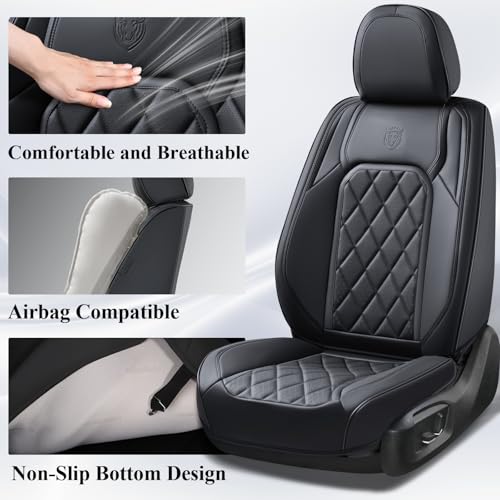 Coverado Car Seat Covers Full Set, Front and Back Seat Covers for Cars, Luxury Faux Leather Waterproof Seat Covers, Black Car Seat Covers, Car Seat Protector Accessories Universal Fit Most Vehicles - Image 4