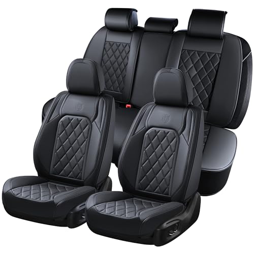 Coverado Car Seat Covers Full Set, Front and Back Seat Covers for Cars, Luxury Faux Leather Waterproof Seat Covers, Black Car Seat Covers, Car Seat Protector Accessories Universal Fit Most Vehicles - Image 1
