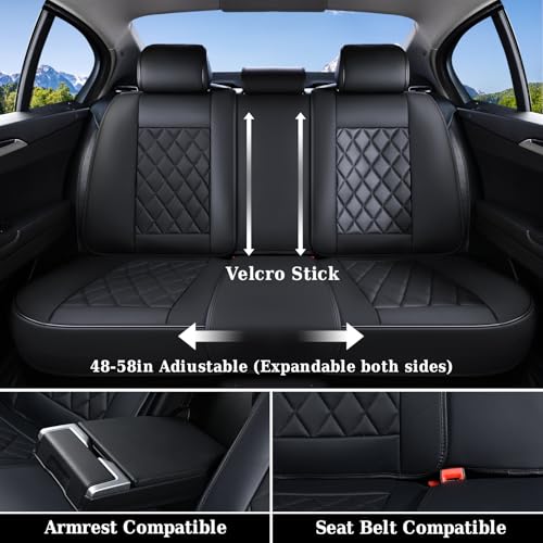 Coverado Car Seat Covers Full Set, Front and Back Seat Covers for Cars, Luxury Faux Leather Waterproof Seat Covers, Black Car Seat Covers, Car Seat Protector Accessories Universal Fit Most Vehicles - Image 2