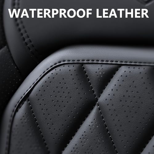 Coverado Car Seat Covers Full Set, Front and Back Seat Covers for Cars, Luxury Faux Leather Waterproof Seat Covers, Black Car Seat Covers, Car Seat Protector Accessories Universal Fit Most Vehicles - Image 5