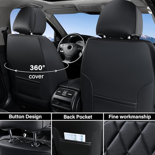 Coverado Car Seat Covers Full Set, Front and Back Seat Covers for Cars, Luxury Faux Leather Waterproof Seat Covers, Black Car Seat Covers, Car Seat Protector Accessories Universal Fit Most Vehicles - Image 3