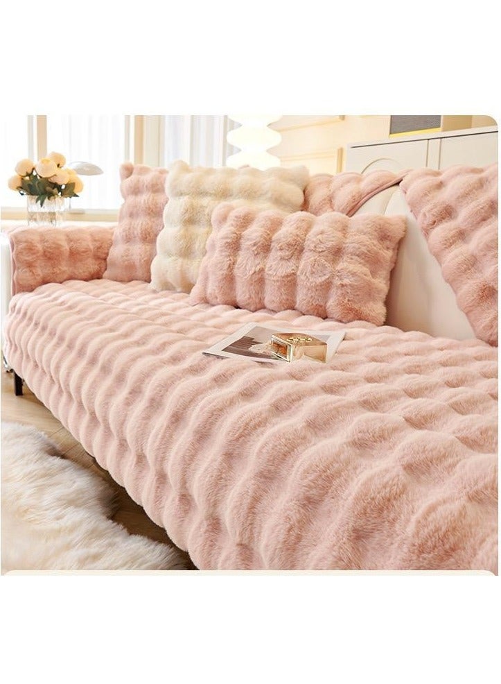 Comfy غطاء أريكة من مجموعة كومفي الجديدة الناعمة والمريحة من الفرو الصناعي باللون الوردي مكون من 3 قطع مقاس 210×90 سم