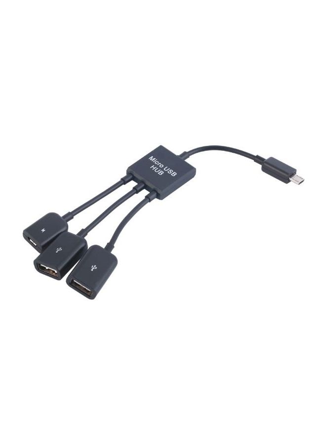 NIBEMINENT 3 in 1 Micro USB HUB Male to Female Double 2.0 Host OTG Adapter Cable Converter Extender Universal For Mobile Phones Black - Image 2