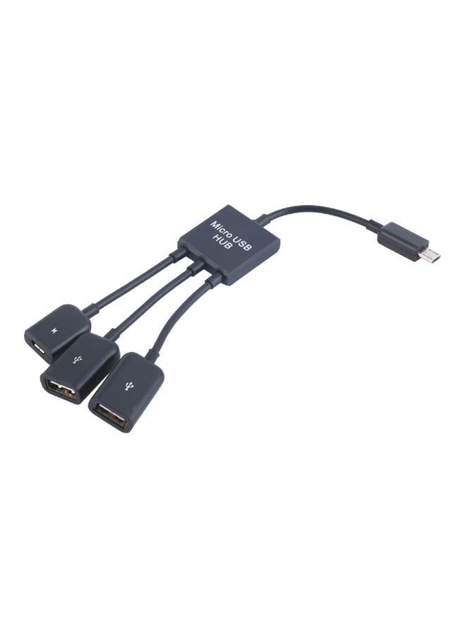 NIBEMINENT 3 in 1 Micro USB HUB Male to Female Double 2.0 Host OTG Adapter Cable Converter Extender Universal For Mobile Phones Black - Image 1