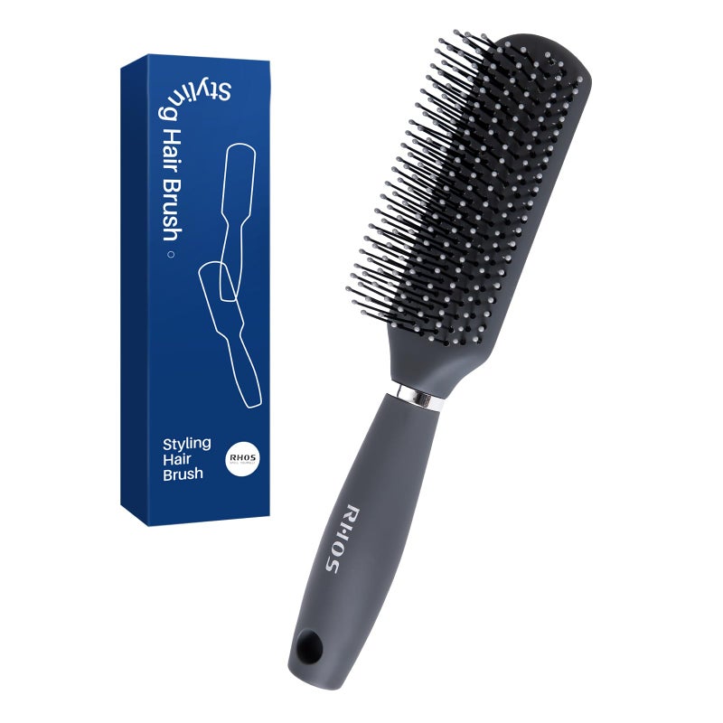 RHOS Hair Brush for Men - Detangler Hair Brush for Styling/Massage - Nylon Bristles for Wet & Dry Hair, Bangs, Thin, Short Hair - Gray - Image 1