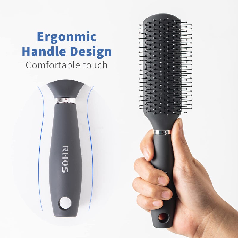 RHOS Hair Brush for Men - Detangler Hair Brush for Styling/Massage - Nylon Bristles for Wet & Dry Hair, Bangs, Thin, Short Hair - Gray - Image 3