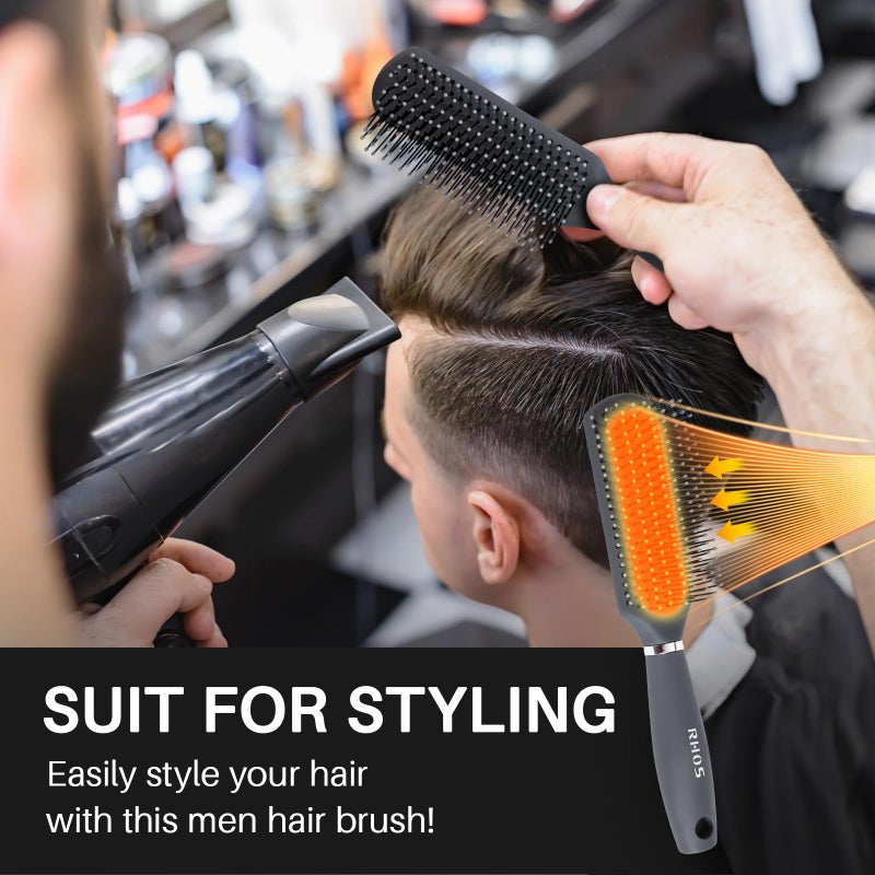 RHOS Hair Brush for Men - Detangler Hair Brush for Styling/Massage - Nylon Bristles for Wet & Dry Hair, Bangs, Thin, Short Hair - Gray - Image 5