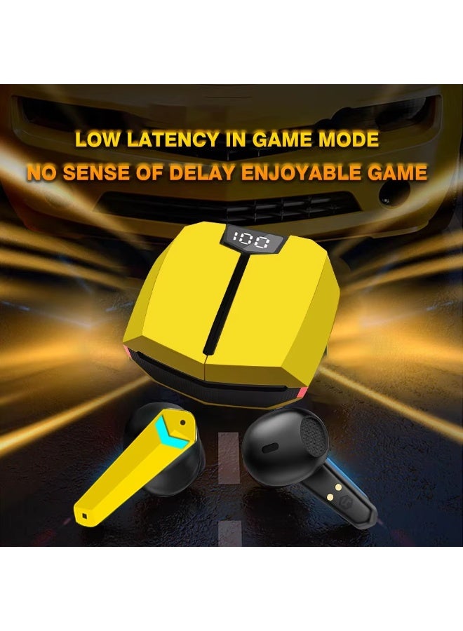 Wireless Gaming Earbuds, Low Latency Games Earphones Bluetooth V5.3 Headphones with Charging Case, Noise Cancelling True Wireless Stereo Games & Music Mode Home Outdoor Yellow - Image 4