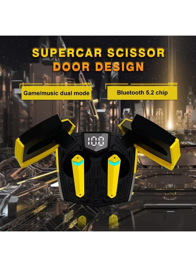 Wireless Gaming Earbuds, Low Latency Games Earphones Bluetooth V5.3 Headphones with Charging Case, Noise Cancelling True Wireless Stereo Games & Music Mode Home Outdoor Yellow - Image 5