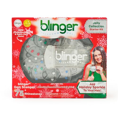 blinger Jolly Collection Hair Gem Stamper with 75 Festive Sparkle Gems Limited Edition Hair Jewelry for Girls Women Perfect for Christmas New Year Looks Birthdays DressUp Everyday Glam - Image 1
