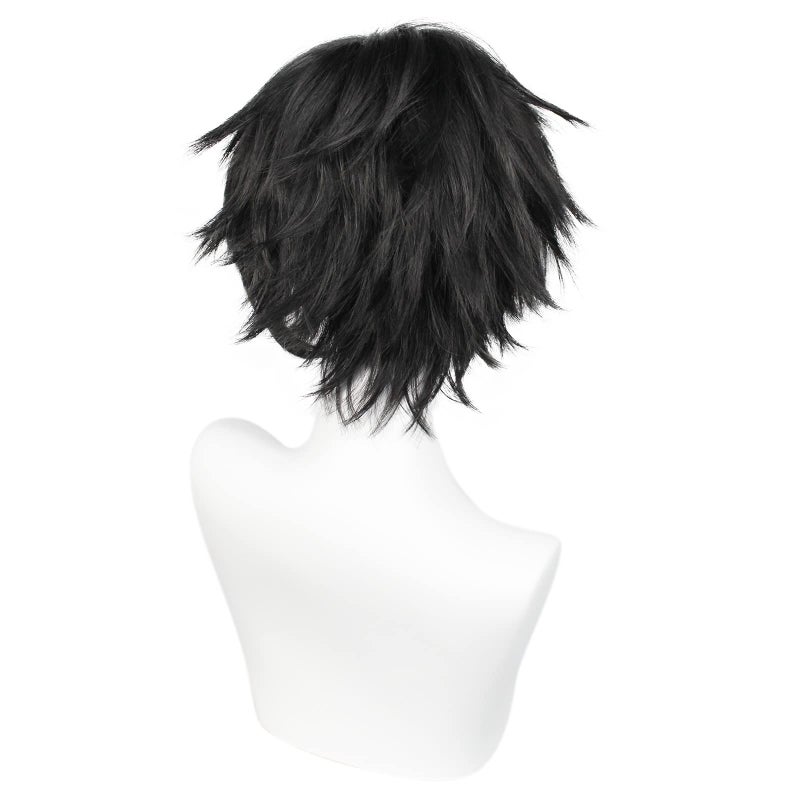 ANOGOL Hair Cap+ Short Black Wig for Men Short Black Men's Wigs for Cosplay Black Anime Cosplay Wig Layered Black Party Wigs with Bangs for Halloween Costume Christmas Peluca Negra Synthetic Hair - Image 5