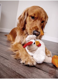 goDog goDog Checkers Fat Rooster Squeaky Plush Dog Toy, Chew Guard Technology - White, Large  - Image 5