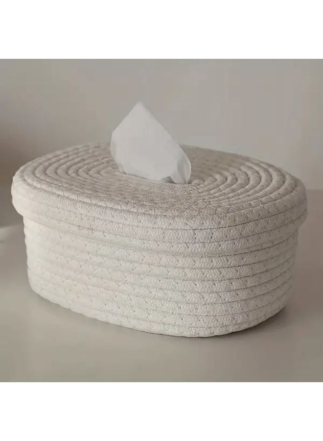 2025 Oval Rope Tissue Box With Lid Khaki Storage For Wet Wipes Masks Bedroom Office - Image 4