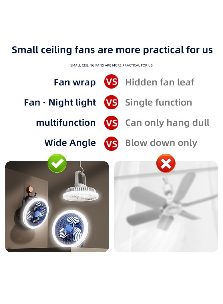 SänHahn Desk Fan, USB Fan 2400mAh Rechargeable Battery Powered,  Personal Fan with Remote Control, 3 Speed, Strong Airflow Portable Fan, Quiet Operation Fan with LED Light and 360° Rotate Easy Clean Table Fan for Bedroom Home Office Outdoor Travel - White/Navy - Image 4