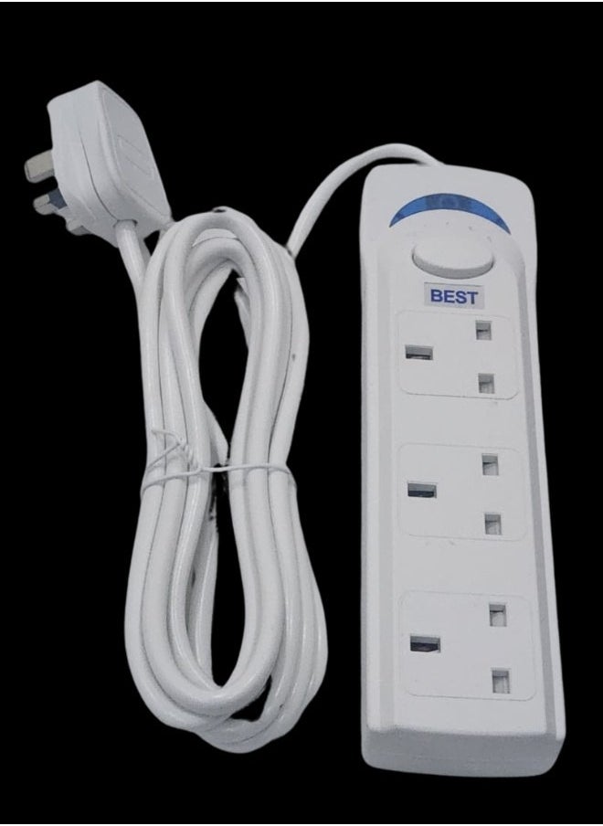 Generic Power Strips Extension Cord | 3 Sockets Universal Plug Adapter with 3Meter Bold Extension Cable | Power Socket | Extension Board | Extension Cable | Extension Socket For Home,Office,Kitchen ,Travel And More (White) ((3Meter)) 