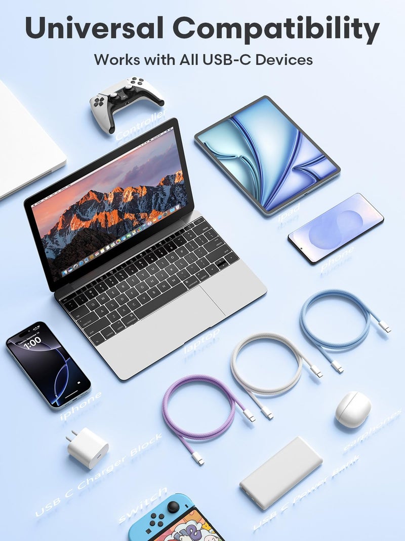 Senetem USBC to USB C Cable 3FT 3-Pack 60W (20V/3A), Type C to C Durable Charger Cord Fast Charging for iPhone 15 16 Pro Max Plus, Samsung Galaxy S24/S23 S22, MacBook/iPad/Pixel/Apple/Android USB-C - Image 3