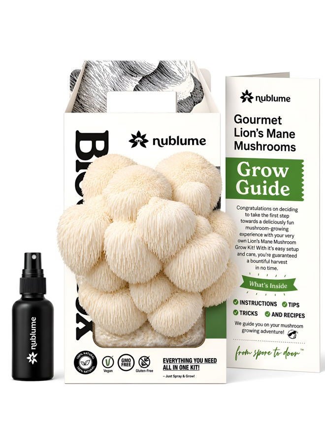 NuBlume مجموعة زراعة فطر عرف الأسد العضوي - ازرع فطرك الطازج الفاخر في المنزل | مجموعات زراعة الفطر الصالحة للأكل في الداخل - هدية رائعة للأطفال والكبار - Image 1