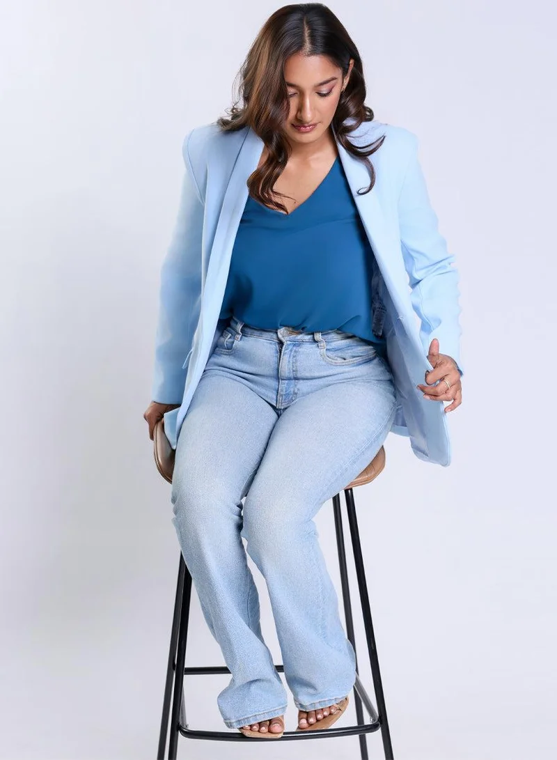 Zigzag  Over Sized Formal Blazer- Sky Blue for Women | Best Price UAE