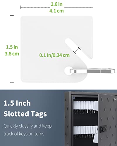 Uniclife 50 Pcs Rack Key Tags 1.5 Inch Slotted Plastic Tags with Metal Snap Hooks White Square Hanging Tags for Key Cabinets Boxes Lockers Sturdy Frosted Item Identifiers for Home Offices and Garages - Image 3