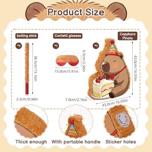 Guiqulai Capybara Piata Party Set Animal Themed Birthday Party Supplies with Pencils Snap Bracelets Stamps Keychains Stickers for Birthday Baby Shower Party - Image 5