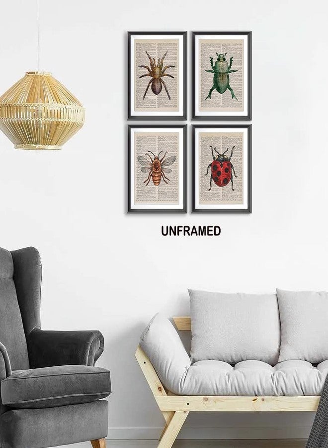 AEHIE Vintage Honey Bee Spider Ladybug Beetle Dictionary Art Poster Prints for Home Kitchen Nursery Classroom Decor,Garden Forest Nature Insects Decorations Prints Wall Art Unframed 4pcs 8x10inches - Image 2
