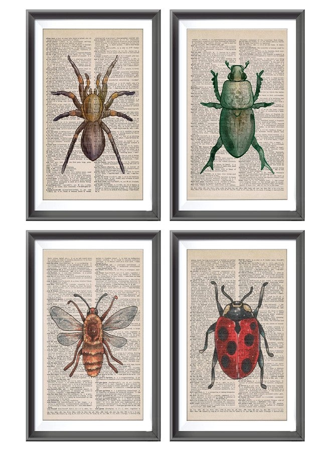 AEHIE Vintage Honey Bee Spider Ladybug Beetle Dictionary Art Poster Prints for Home Kitchen Nursery Classroom Decor,Garden Forest Nature Insects Decorations Prints Wall Art Unframed 4pcs 8x10inches - Image 1