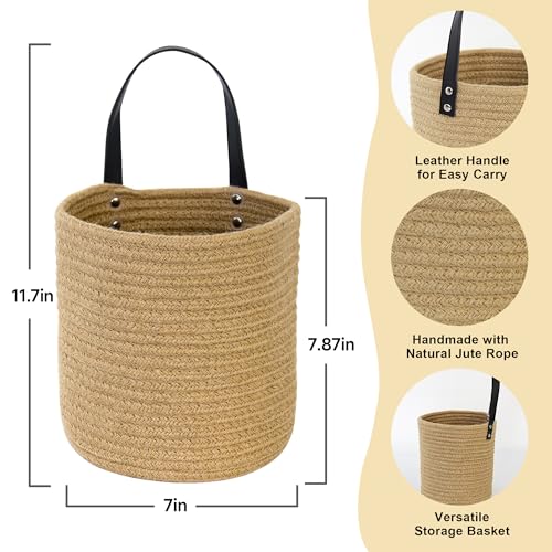 MEGASKET 2 Pack Hanging Basket Small Wall Baskets for Organizing Wicker Boho Wall Decor Set Indoor Hanging Plant Holder Rattan Woven Organizer for Home Decor Farmhouse Storage Bin Jute - Image 3